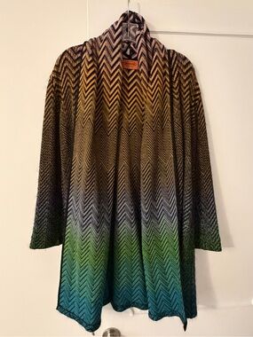 Missoni Chevron Knit Cardigan in Ombre Green-Blue